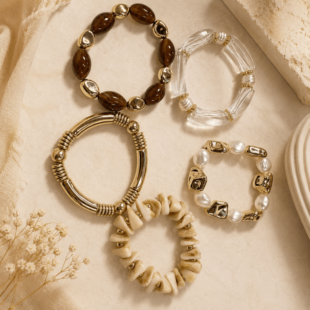 Boho Bead Bracelet Set for Men & Women, Chunky Layered Style